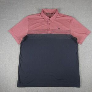 Travis Mathew Polo Shirt Mens XL Colorblock Pink Gray Performance Golf Lake Life